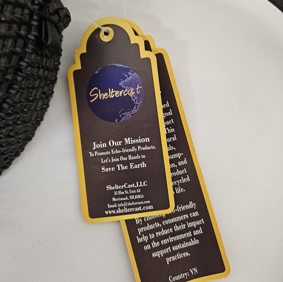 ShelterCast Handmade Round Rattan and Leather Crossbody Bag in Black NWT - Picture 5 of 9